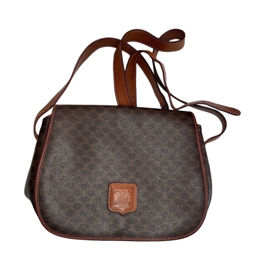 Flawed Gem! Celine Vintage‎ Macadam Triomphe Coated Canvas Leather Saddle Bag